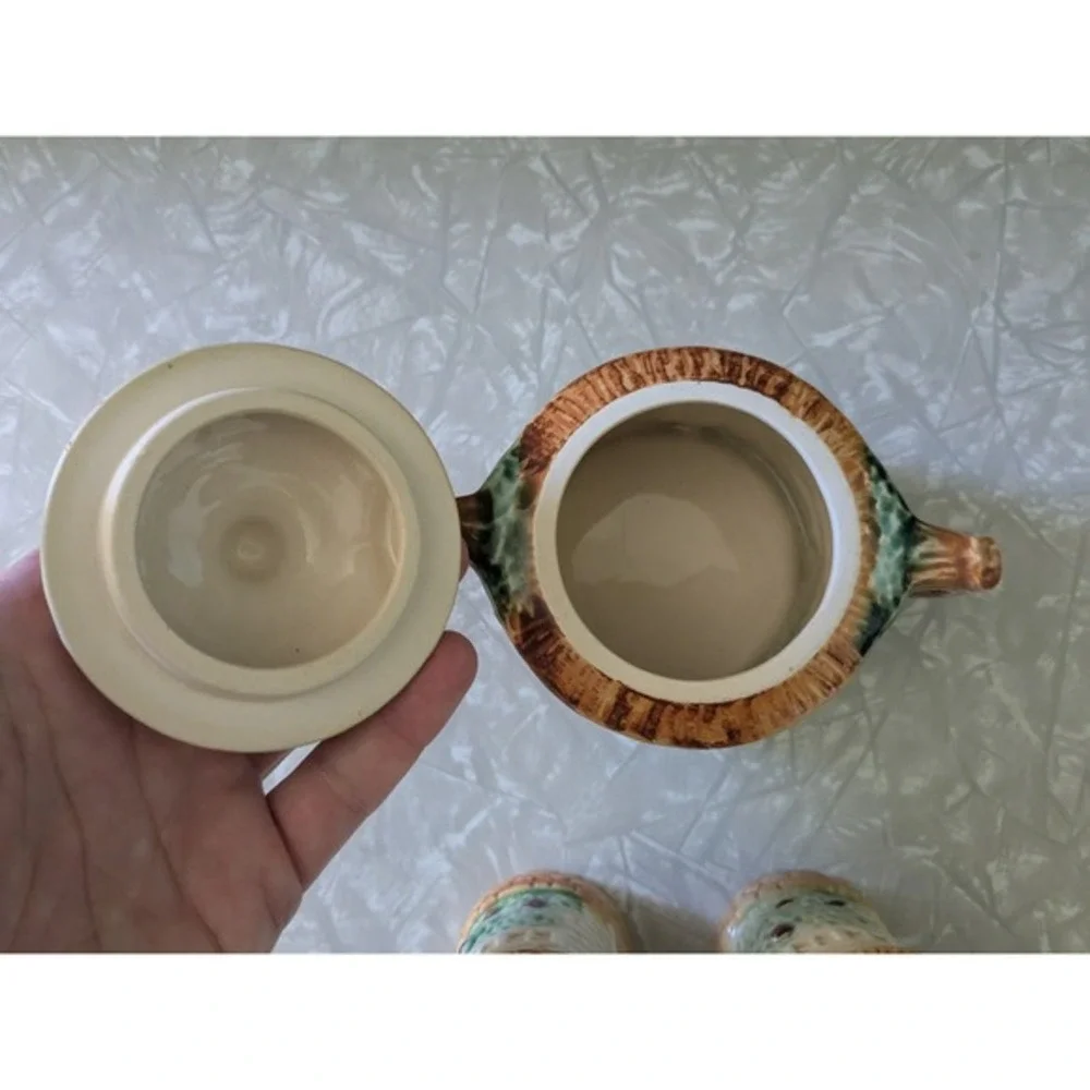 Vintage Majolica Japan Cottage Ware Sugar Bowl‎ and Salt & Pepper Shaker Set